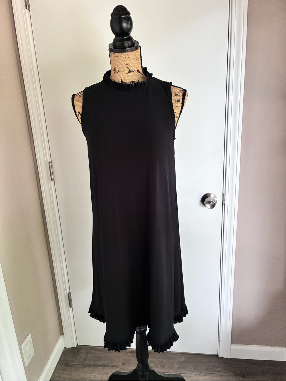Elegant Black Ruffle-Trim Midi Dress
